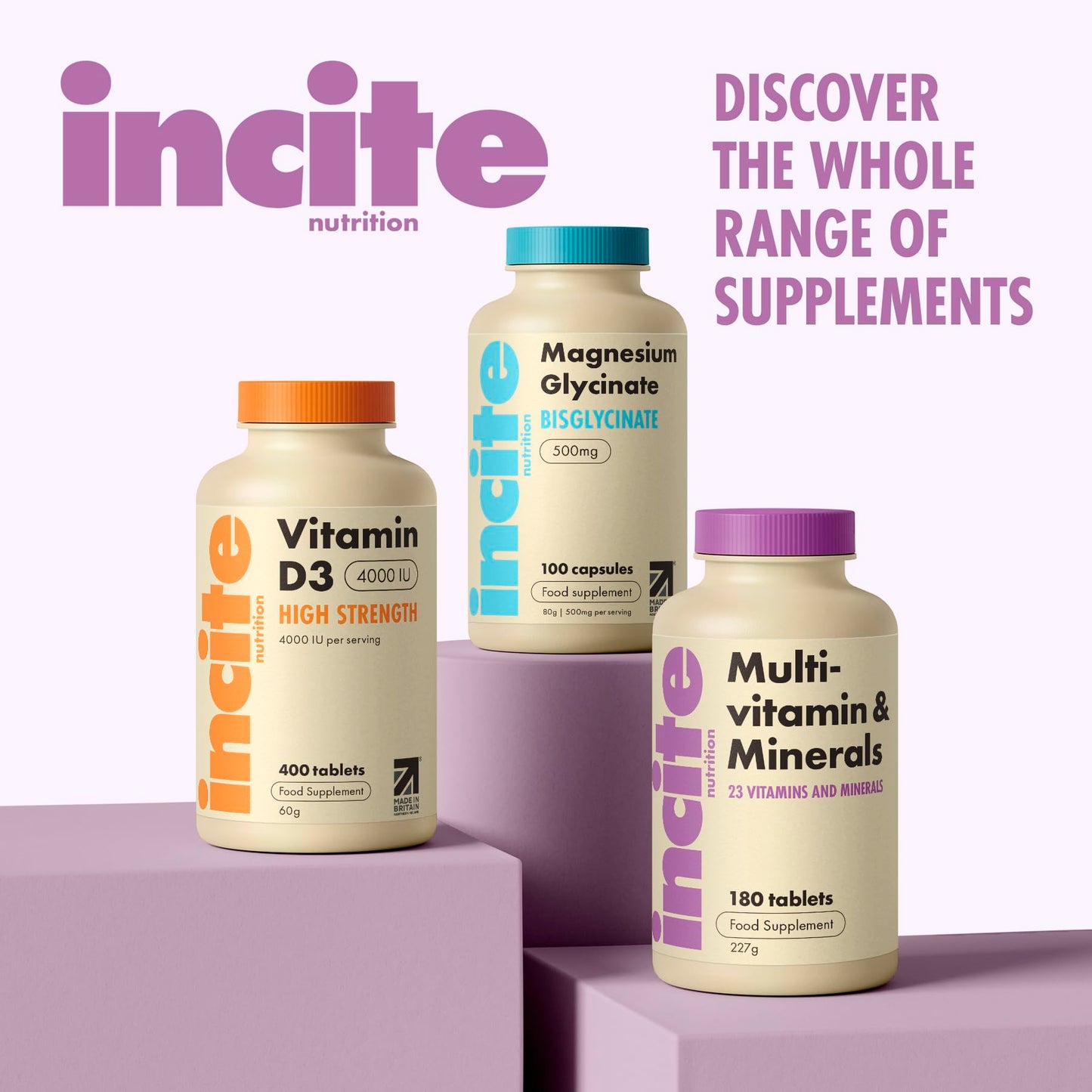 Incite Nutrition Multivitamin Tablets, 180 Vegan Tablets, 6 Month Supply, Daily Formula with 23 Vitamins & Minerals, Immune Support, Energy, Bone Health, Suitable for Vegetarians & Vegans