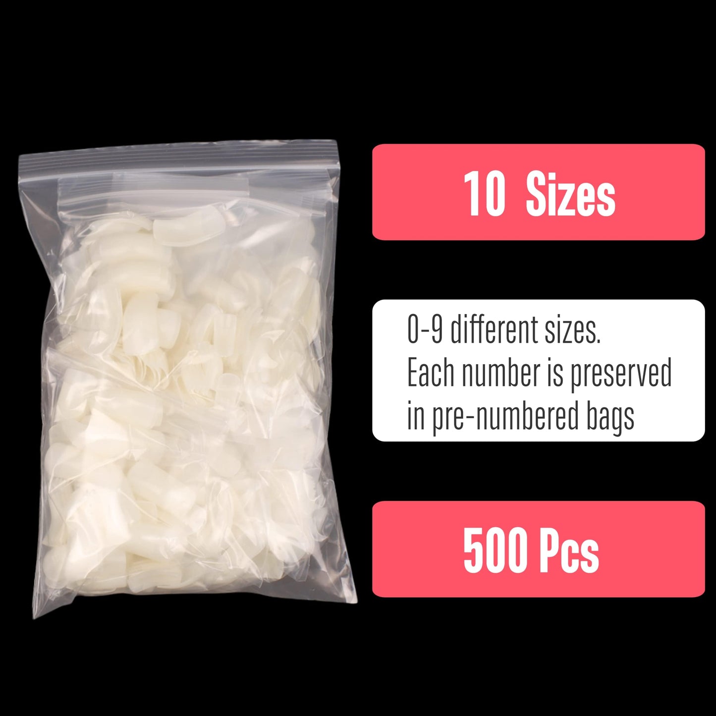 NOVO OVO Halloween 500 pcs Hawk Curved Eagle Claw Natural Extra Super Extreme Deep Curve Half Cover Short Square Tapered False Nail Extension Tips Acrylic Nail 10 Sizes Bag Packaging Art Salon DIY