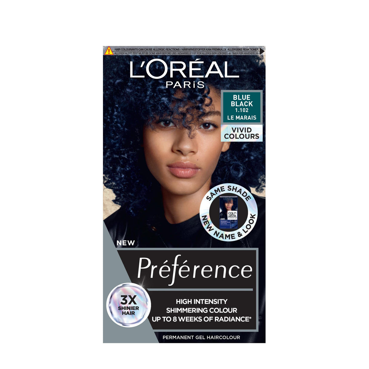 L'Oreal Paris L'Oréal Paris Permanent Hair Colour, Long-Lasting Shine and Intense Colour, For up to 8 Weeks, Preference Vivids (Colorista), Blue Black 1.102, x1 pack