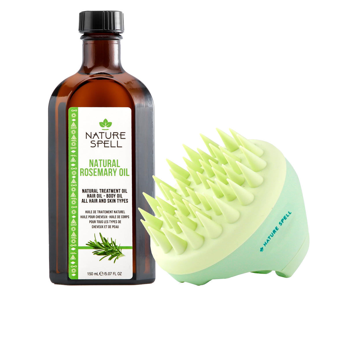 Nature Spell Rosemary Oil for Hair Growth with Scalp Massager, Pre-Diluted Scalp Oil Stimulates Growth & Strengthens Dry, Damaged Strands, Vegan, For All Hair Types & Textures, 150ml