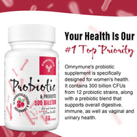 Omnymune Probiotics for Women - 300 Billion CFU, 12 Diverse Strains + Prebiotic - Women's Probiotics for Daily Digestive, Vaginal & Urinary Health, Immune Support, 60 Capsules