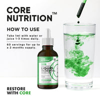 Liquid Chlorophyll Drops for Water - High Strength of 12,000mg per 2X 60ml Bottle at 4X Concentration - 4 Month Supply of Chlorophyll Liquid Drink - Made in UK by Core Nutrition (2X Pack)