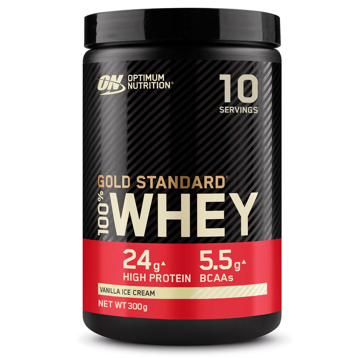Optimum Nutrition Gold Standard 100% Whey Muscle Building and Recovery Protein Powder with Naturally Occurring Glutamine and BCAA Amino Acids, Vanilla Ice Cream Flavour, 10 Servings, 300g