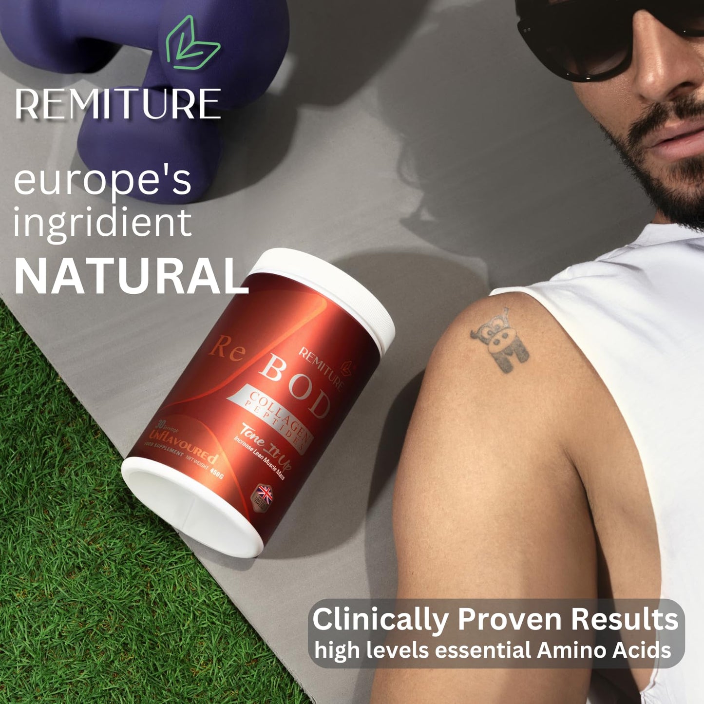 REMITURE Bovine Collagen Powder 15000mg Type 1 & 3 Unflavoured| Grass Fed Hydrolysed Protein Peptides for Women & Men 18 Amino Acids | Kosher and Halal | Muscles Healthy Skin Hair Nails Joints Gut