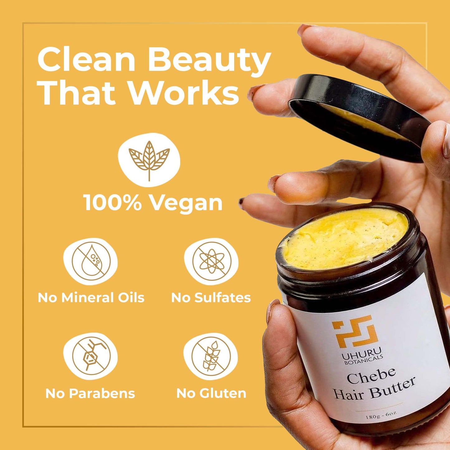Uhuru Botanicals - Chebe Hair Butter, Paraben Free, Shea Butter Free for Split Ends Treatment, Nourishing Vegan Hair Butter for All Hair Types, 6 oz