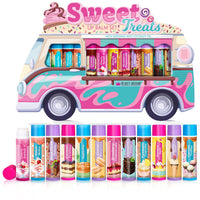 Beauty4Britain Kids Lip Balm Set Sweet Treats - 12 Different Dessert Flavours, Beeswax & Coconut Oil, Colourless, for Girls and Boys
