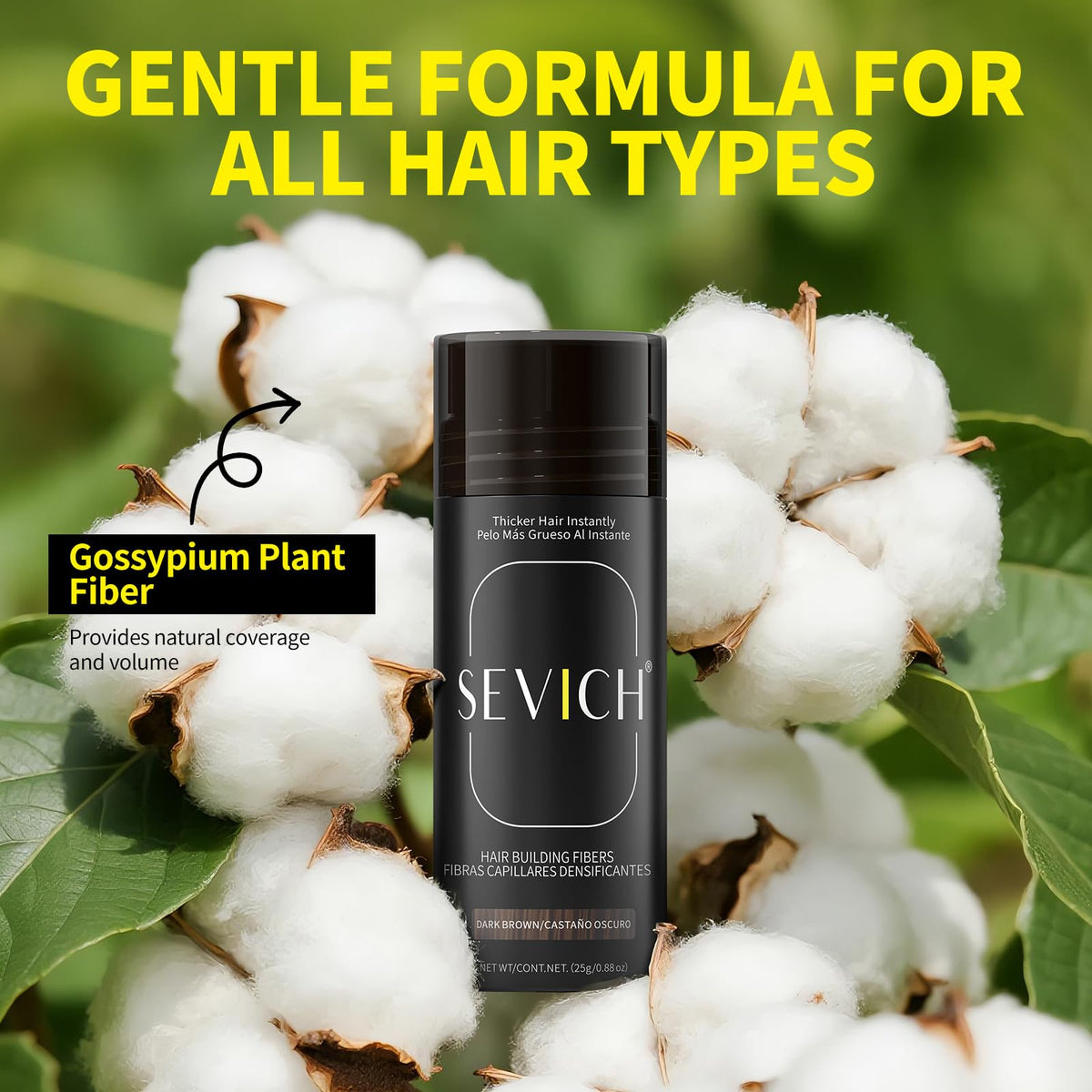 SEVICH Hair Building Fibers - Instant Hair Thickener for Thinning Hair Loss, Natural Keratin Powder for Men Women, Black 25g/0.88oz