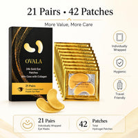 OVALA 21 Pairs Gold Eye Mask Collagen Eye Gel Pads Under Eye Mask for Puffiness and Dark Circle Under Eye Patches for Women and Men, 24k Gold (21 Pairs Boxed)