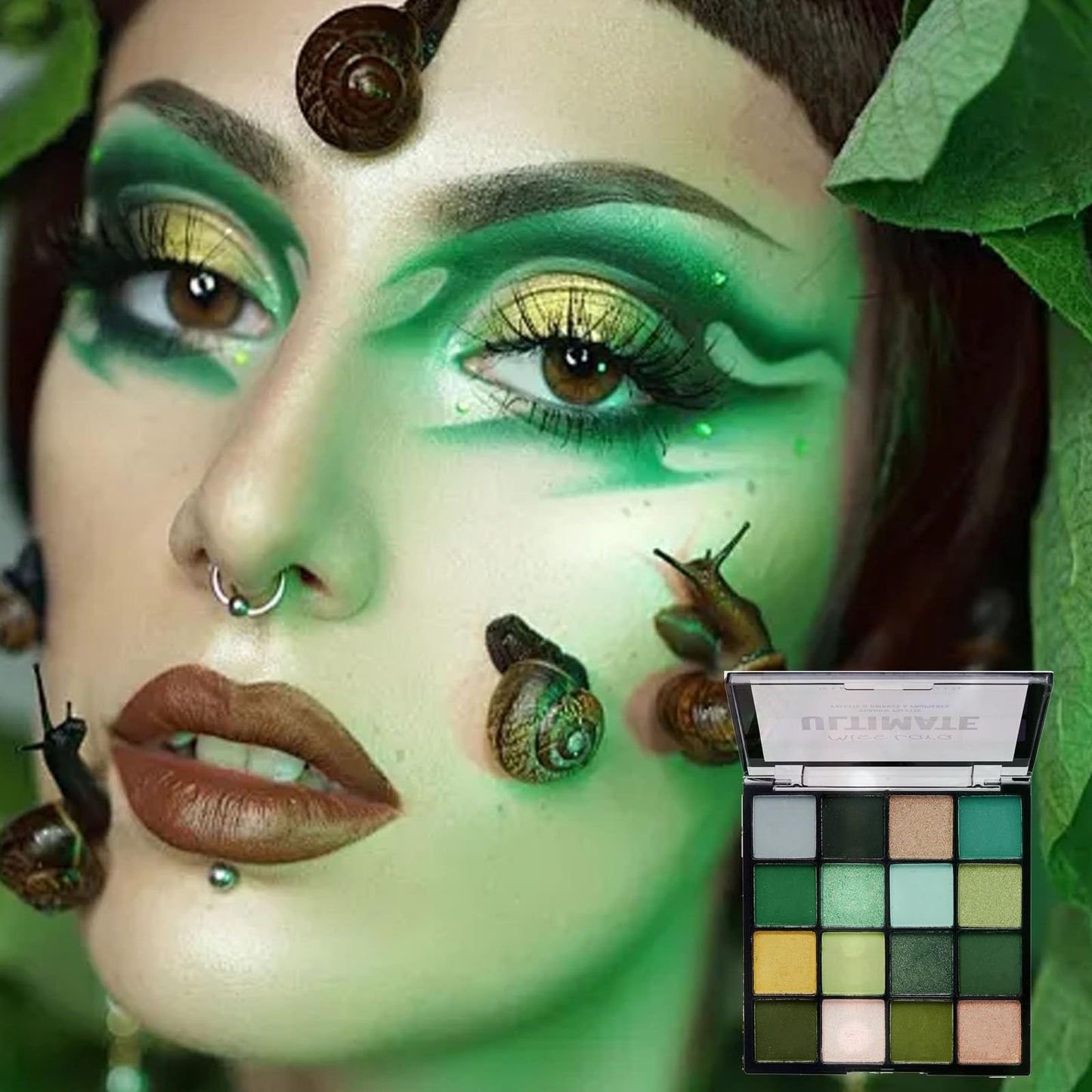 QUIWEN Green Eyeshadow Palette, 16 Colour Glitter Matte Eye Shadow Pallets For Women, Highly Pigmented Green Forest Eyeshadow Make Up Palettes Long Lasting Waterproof Dark,Yellow,Green,Cyan Eye Pallet
