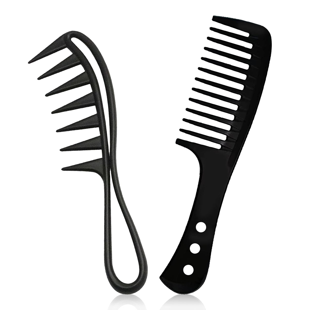 QINCAWIN 2 Pcs Wide Tooth Comb for Curls, Large Teeth Shark Hair Comb, Hair Comb Shark Teeth Hair Hairstyle Tool for Curly Wet Wavy Thick Hair Wigs Barber Salon Curl Comb Women Men(Black)
