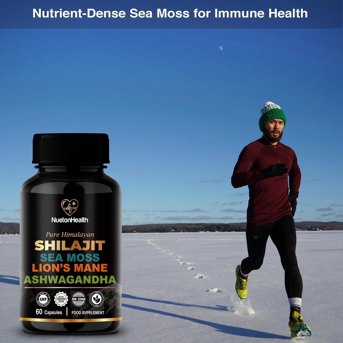 NUETONHEALTH Shilajit, Sea Moss, Lion's Mane, and Ashwagandha Capsules - Comprehensive All-in-One Wellness Supplement for Mind, Body, and Vitality - 60 Vegan Capsules by NuetonHealth UK