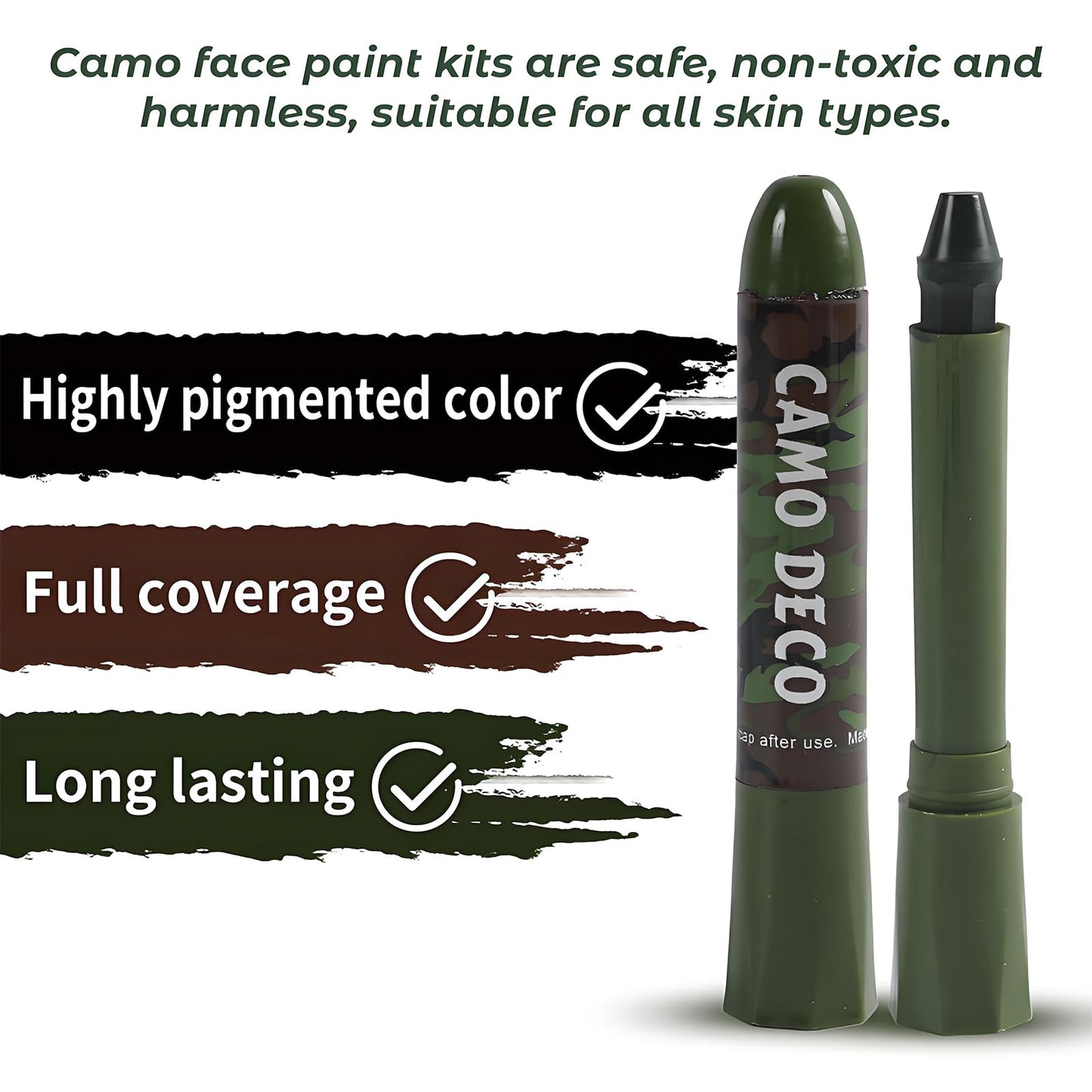 Mikloven 3-Color Camo Face Paint Sticks (Brown, Black, Green), Waterproof Hunting Face Paint, Rotating Wax Design, Skin-Friendly, Easy Application for Outdoor & Tactical Use