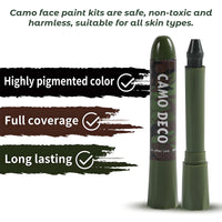Mikloven 3-Color Camo Face Paint Sticks (Brown, Black, Green), Waterproof Hunting Face Paint, Rotating Wax Design, Skin-Friendly, Easy Application for Outdoor & Tactical Use
