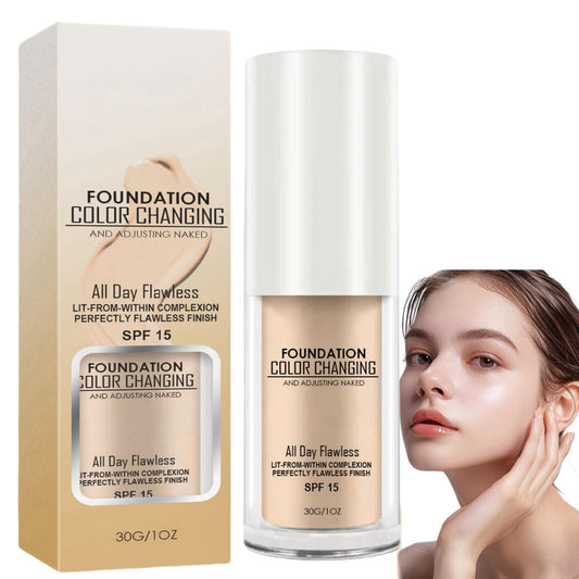 HIVETZ Flawless Colour Changing Foundation Makeup,SPF 15 Warm Skin Tone Foundation,Liquid Foundation Makeup,Waterproof Foundation for Mature Skin,Long Lasting Face Moisturizing Liquid Cover Concealer