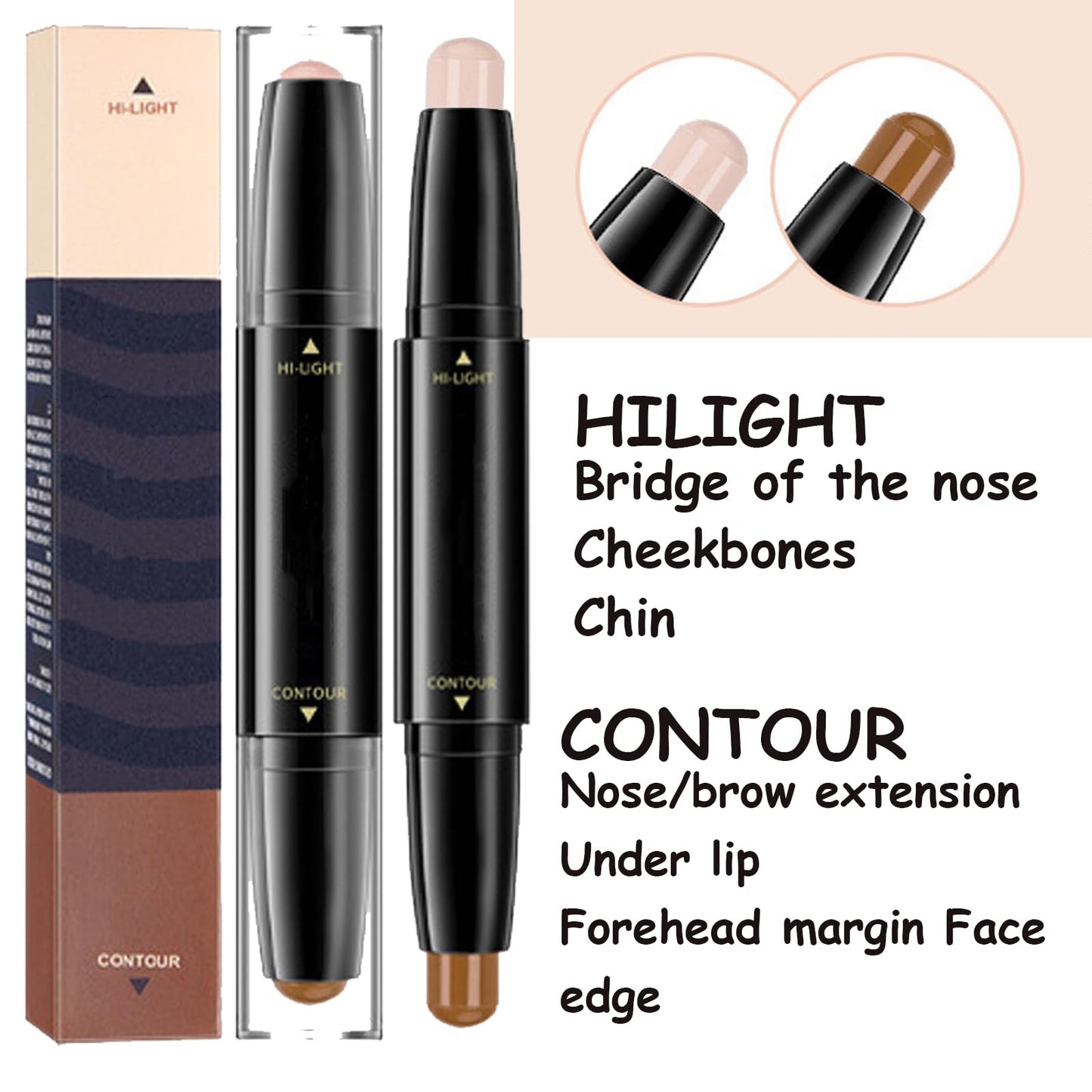 LYNTYAOU 2-in-1 Contour,Highlighter & Contour Stick,Brighten Shadow with Brush Kit,Smooth Sculpting Bronzer for Medium Skin Tone, Long Lasting & Waterproof Contour Sticks Kit for Light Skin Face Makeup