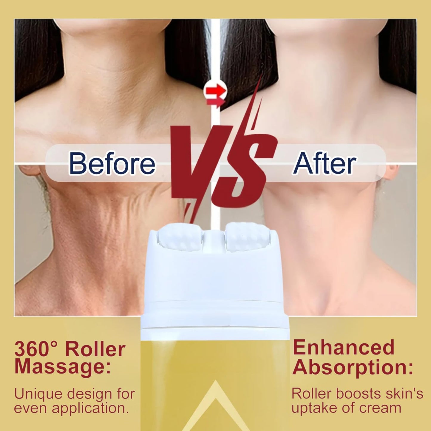 Ah-8 Firming Neck Cream, Tighten And Lift Neck Cream,Rich in Hexapeptide Essence,With Double Roller Massage,Reduce Wrinkles Fine Lines And Double Chin,for Crepey Skin Body Care Comfort 120g.