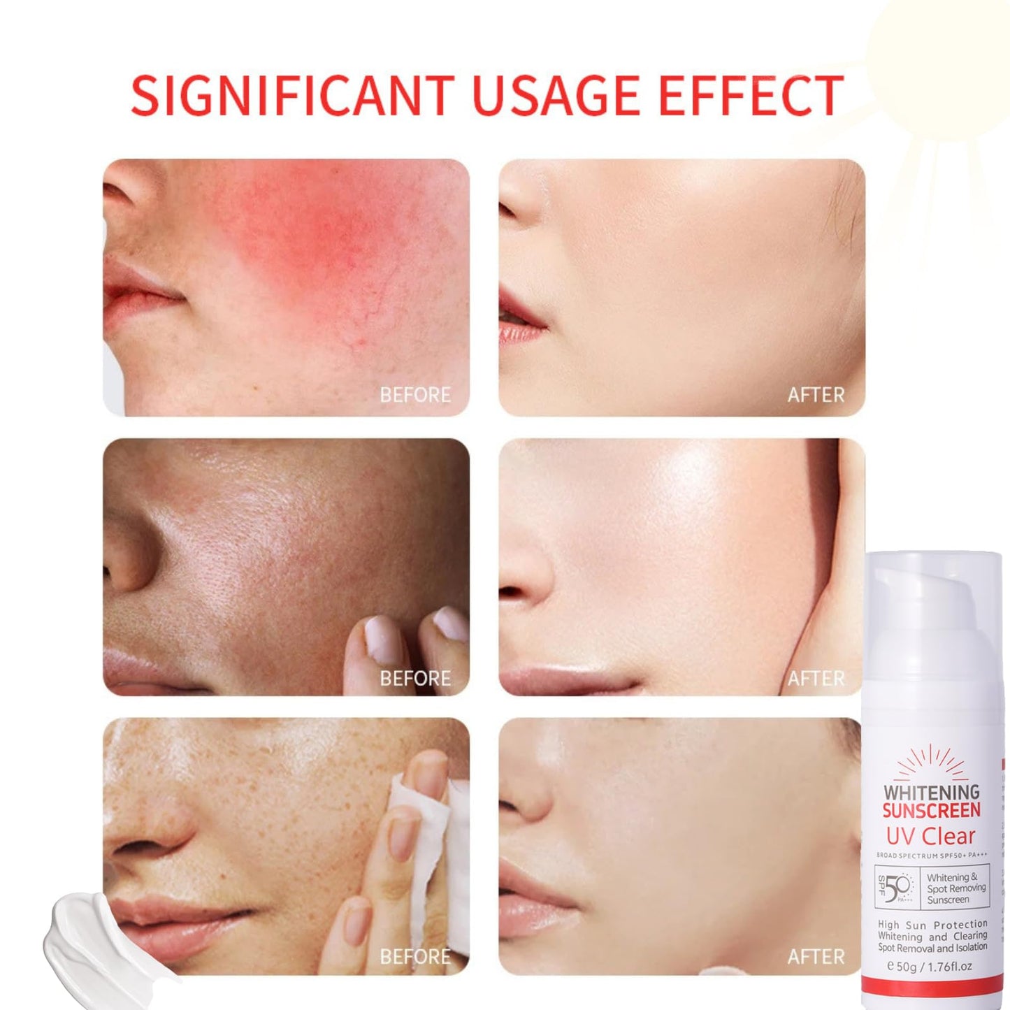 Cureluxe Whitening & Spot Removing Sunscreen SPF50+ Face Moisturiser,Light Texture,Non-greasy Sun Cream, Protects & Hydrates Skin for Sun Protection,Water Resistant Factor 50 Cream for Face care,50g
