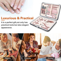 Leipple Manicure Set Professional Pedicure Nail Clippers Kit - 18 pcs Nail Care Tools - Grooming Kit with Luxurious Upgraded Travel Case (Beige/Pink)