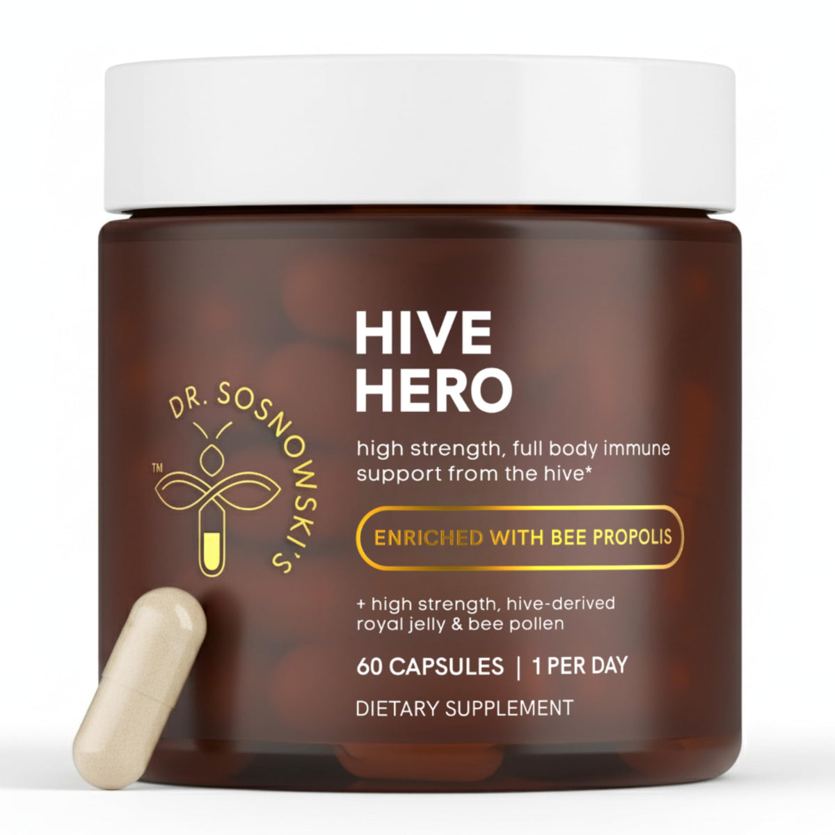 Dr Sosnowski's Hive Hero – Propolis, Royal Jelly & Bee Pollen Supplement – Triple Hive Action for Daily Wellness – 60 Vegetable Capsules