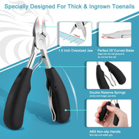 Toenail Clippers for Thick Nails & Ingrown Nails for Women Men, Azymi Heavy Duty Nail Clippers Cutters 6 In 1 Set, Sharp Curved Blades/Wide Jaw Opening/Soft ABS Handle