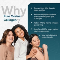 Pure Marine Collagen Capsules - 1170mg High Strength Collagen Supplement – 120 Type1 Hydrolysed Collagen Capsules for Skin, Hair & Joints – Unflavoured & Odourless - Made in EU