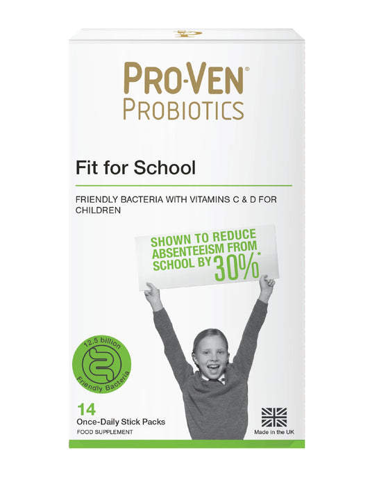 Pro-Ven Probiotics Fit for School Children's Friendly Bacteria Powder 12.5 Billion CFU for Children Aged 1-16 with Vitamin C - 14 Sticks - UK Made