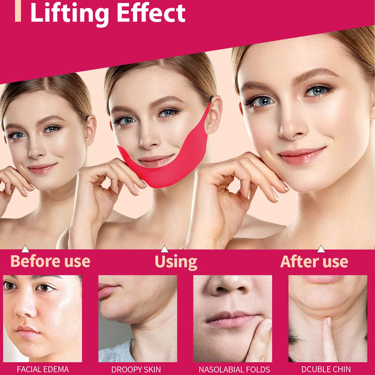 APPTI V Shape Face Mask, Firming Facial Mask Double V Line Lifting Mask for Women Men Red 6 Pieces