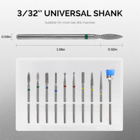 MelodySusie MELODYSUSIE Nail Drill Bits Set Diamond Metal Professional 3/32 Inches, for Acrylic Nails and Electric Nail Files Drill Machine Manicure Pedicure Home Salon Use, 10pcs (Sliver)