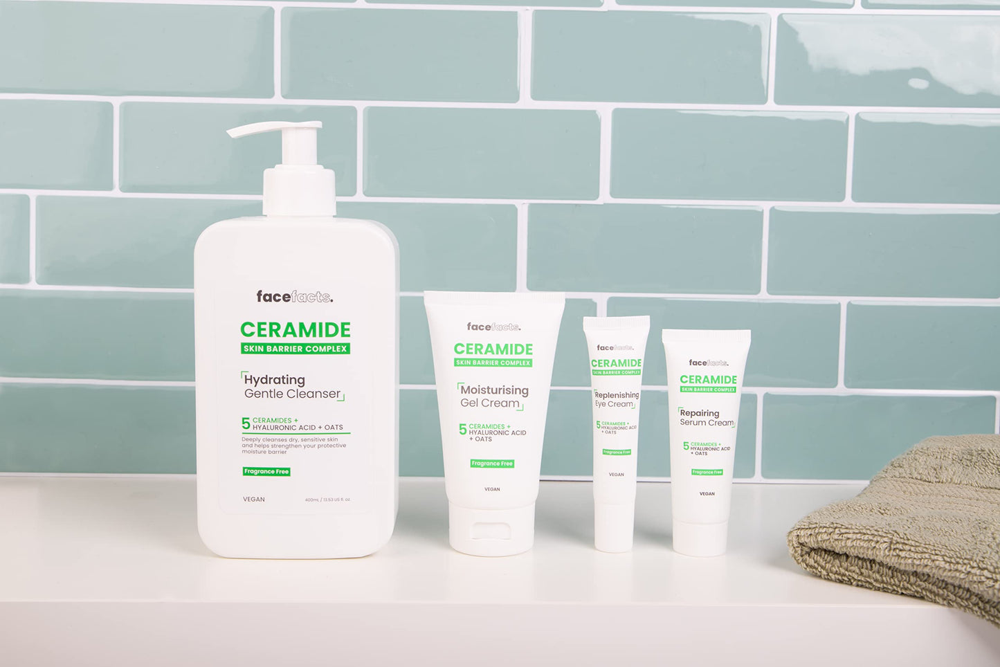 Face Facts Ceramide Skin Care Set – Eye Cream 15ml, Moisturising Gel 50ml, Repairing Serum 30ml, Hydrating Cleanser 200ml – Bundled by Smart Cutie