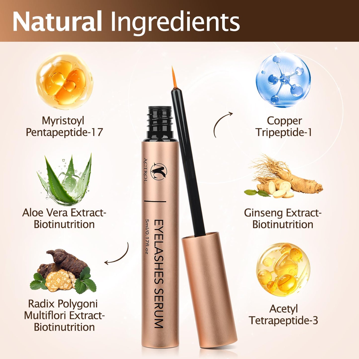 ACTROL Eyelash Growth Serum Safe Natural Peptides and Biotin, Lash Slim Thickening Vegan 5ML