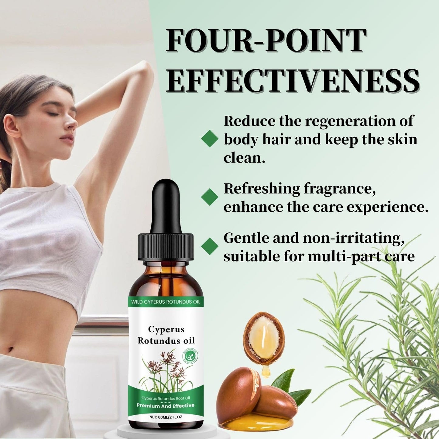 Cureluxe 2pcs Cyperus Oil for Hair Removal，With Natural Grass for Reducing Body Hair Growth, for Hair Growth Inhibitor,Body Moisturiser & Glow Remedy Oil for Women