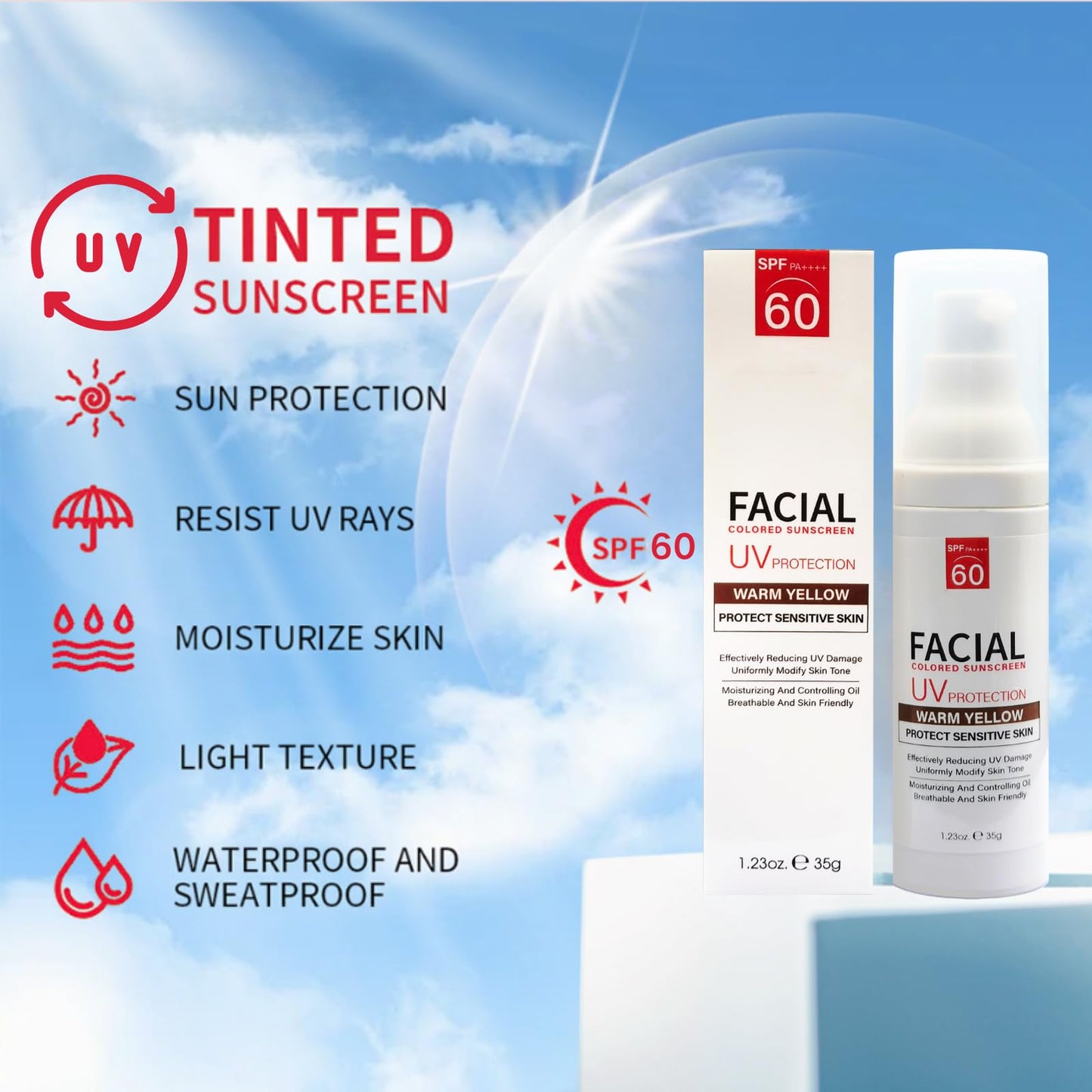 ISBEAUSOLS Tinted Sunscreen Spf 60 UV Protection - Face Sun Cream Spf 60 - Spf 60 Face Moisturiser - Sun Cream for Women - Refreshingly Non - Sticky Moisturization - Sunscreen for Even Skin Tone