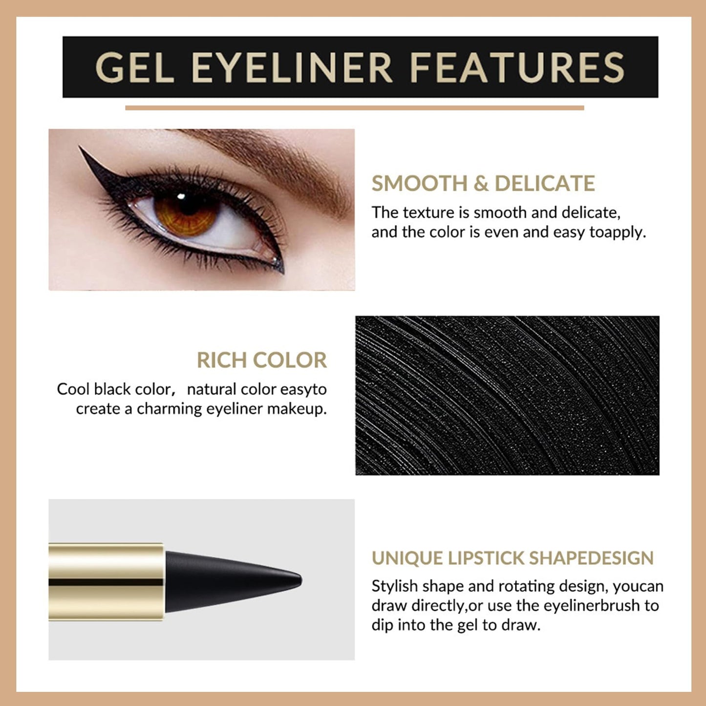 EONFAVE Black Eyeliner - Matte Black Eyeliner Pen Gel - Eyeliner Pencil Long Lasting - Quick Drying Formula Eye Liner - Waterproof Smudge-proof All Day Eyeliner Makeup