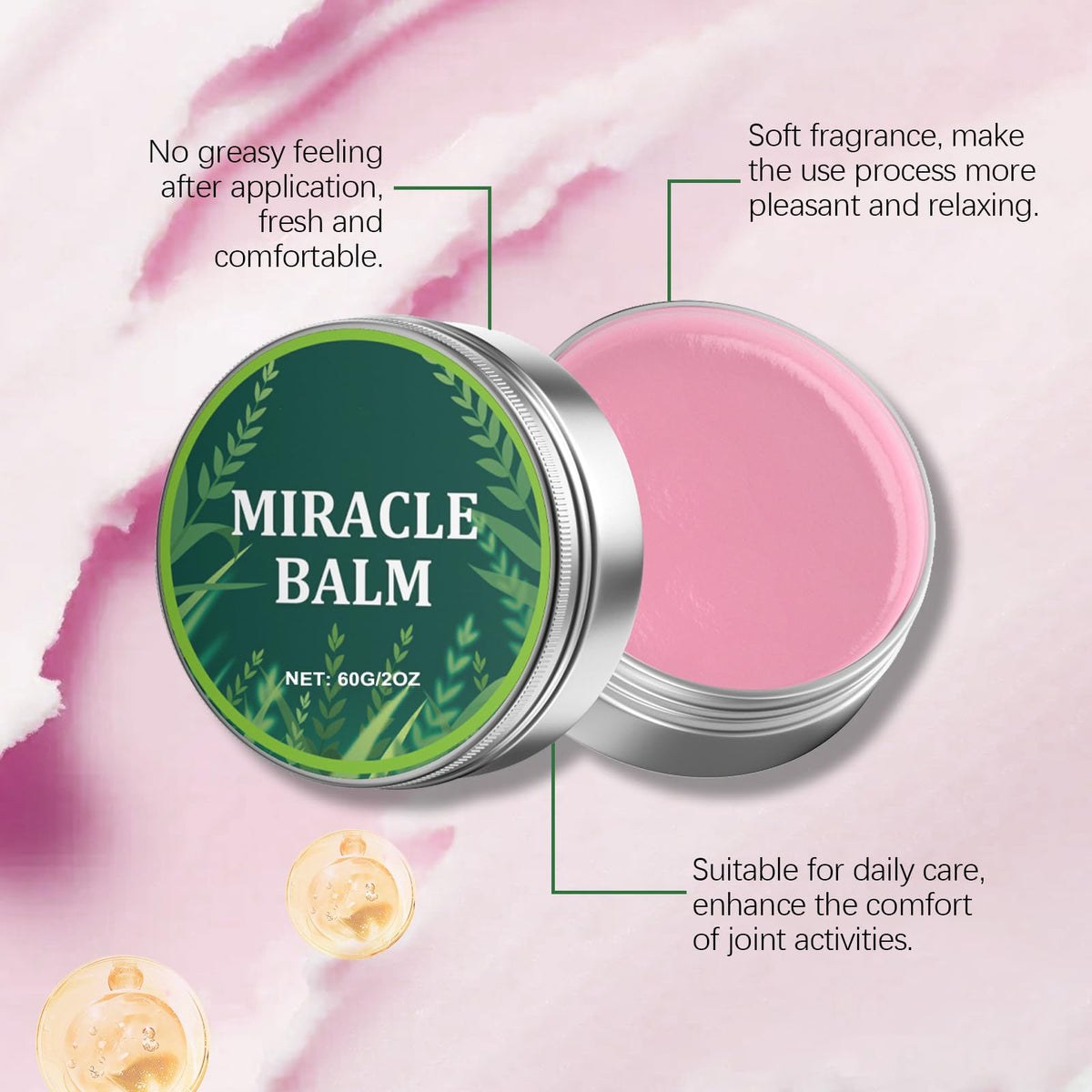 Mikloven Miracle Balm Herbal Skincare Soothing Joint Cream – 60g Natural Plant-Based Balm for Hands & Legs, Deeply Moisturizing Formula, Helps Soothe Joint & Muscle Tension, Non-Sticky, Fast Absorbing