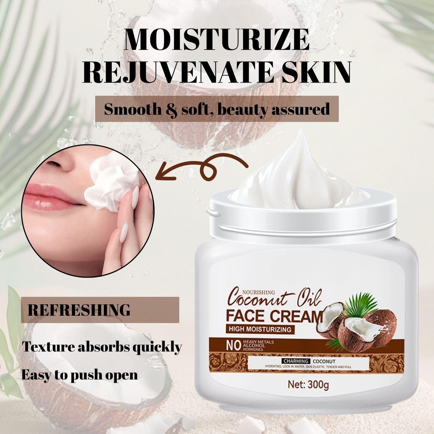Coconut Oil Face Cream for Dry Skin – Anti Aging Face Cream and Skin Moisturiser – Day & Night Cream for Women Anti Aging – Deep Hydration Face Moisturiser for Soft, Youthful Skin - 300g