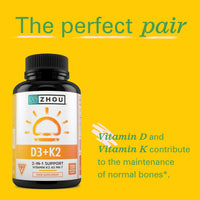 Nu U Nutrition Vitamin D3 4000IU & Vitamin K2 100ug MK7-120 Vegetarian Capsules - 4 Month Supply - High Strength Cholecalciferol and MK7 - Vitamin D & K Supplement - Zhou