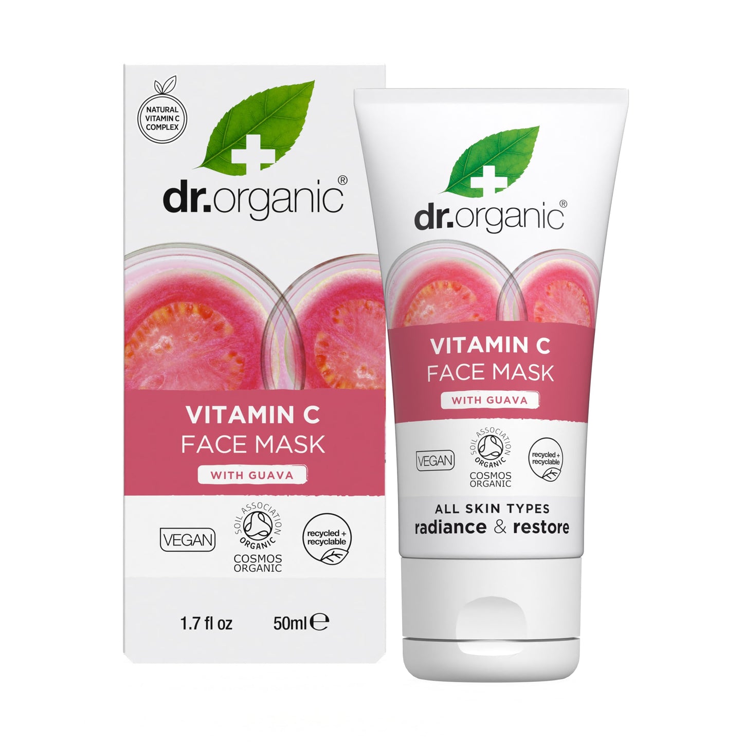 Dr. Organic Dr Organic Guava Face Mask, Vitamin C, Brightening, Mens, Womens, Natural, Vegan, Cruelty-Free, Paraben & SLS-Free, Organic, 50ml, Packaging may vary