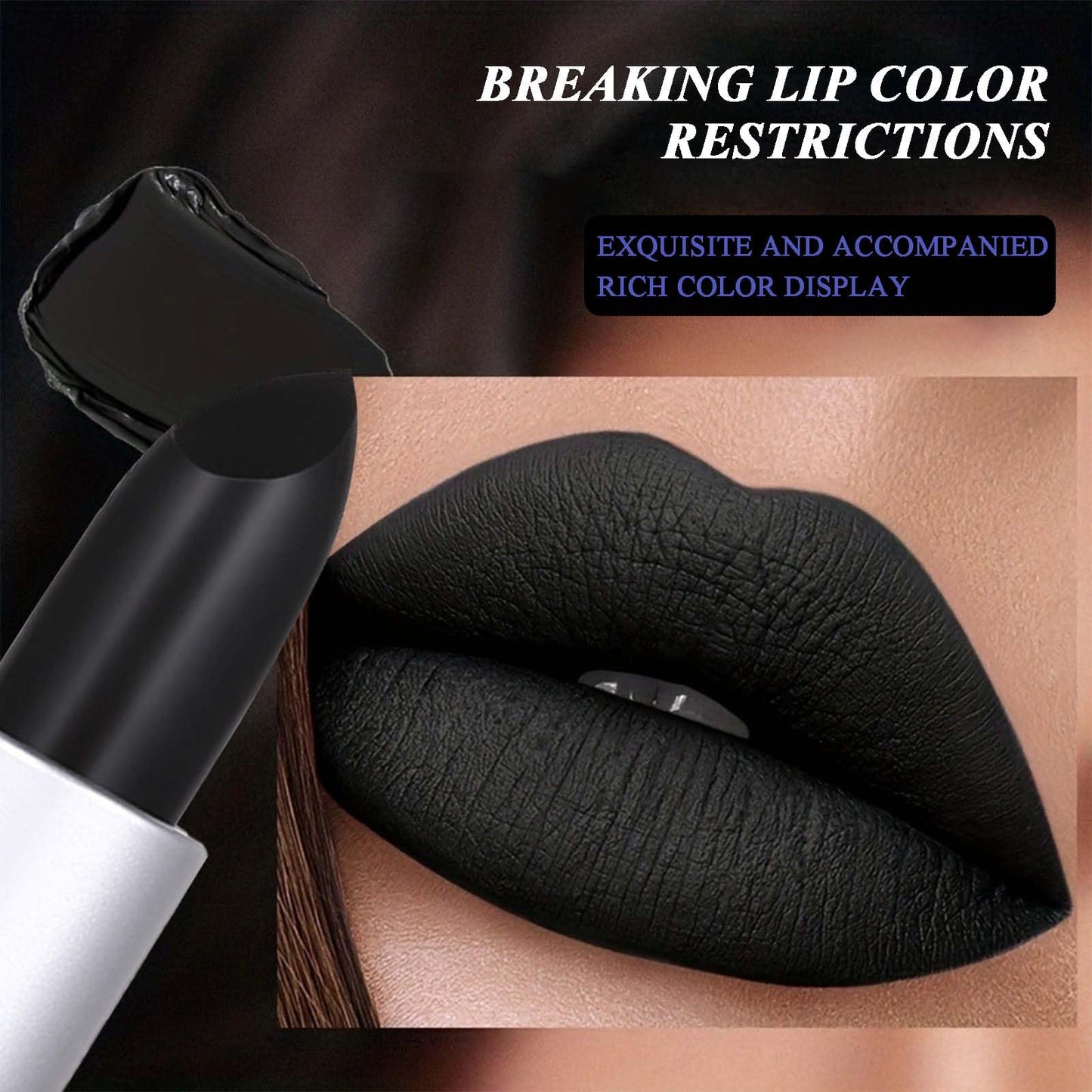 NLFOX Black Lipstick - Matte Black Lip Stick Highly Pigmented - Waterproof Halloween Makeup Smooth Lip Gloss - Vegan Long Lasting Creamy Texture Lipstick for Women Girls on Halloween