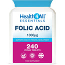 Health4All Folic Acid 1000mcg 240 Tablets (8-Month Supply) - Supports Healthy Prenatal Development - UK Made Vegan Folic Acid High Strength Vitamin B9 Tablets