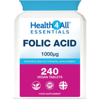Health4All Folic Acid 1000mcg 240 Tablets (8-Month Supply) - Supports Healthy Prenatal Development - UK Made Vegan Folic Acid High Strength Vitamin B9 Tablets