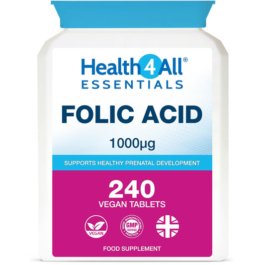 Health4All Folic Acid 1000mcg 240 Tablets (8-Month Supply) - Supports Healthy Prenatal Development - UK Made Vegan Folic Acid High Strength Vitamin B9 Tablets