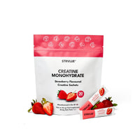 STRVLUE Creatine Monohydrate – 30 Sachets (5g Creatine Each) – Supports Muscle Growth, Strength & Power – Brain Health & Performance – Convenient On-The-Go Supplement – for Men & Women – Strawberry