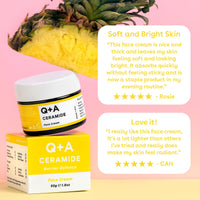 Q+A Ceramide Barrier Defence Face Cream (50g), Hydrating Moisturiser with Pineapple Ceramides, Pro Vitamin E and Squalane, Natural Face Care, Fragrance Free Skincare, Brightening Face Cream