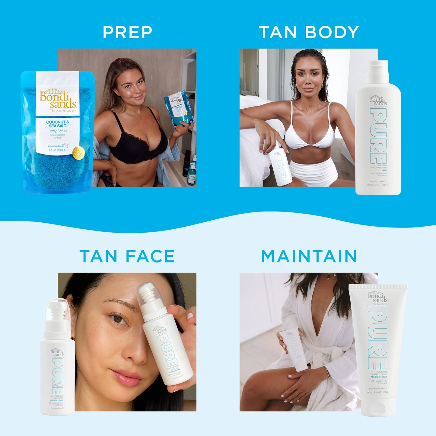 Bondi Sands PURE Dark Self-Tanning Foaming Water | Hydrating Formula Gives a Natural, Flawless Tan, Enriched with Hyaluronic Acid and Vitamins C + E, Vegan + Cruelty Free | 200 mL/6.76 Oz