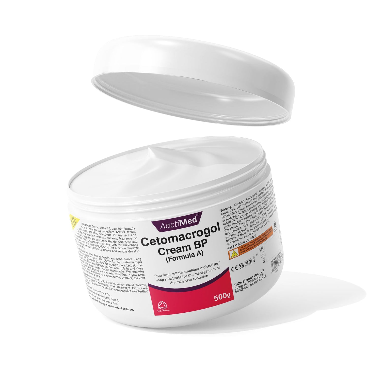 AactiMed ActiMed Cetomacrogol Cream BP– 500g | Emollient Moisturizer & Soap Substitute for Dry, Itchy Skin | Non-Greasy Skin Barrier Cream for Face & Body
