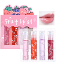 KTouler 4 Pcs Fruit Lip Oil Set Lip Gloss Crystal Jelly Liquid Lipstick, Set Moisturizing Hydrating Non-Stick cup Long Lasting Lip Kit for Women and Girls (Lip Oil, 4Pcs)