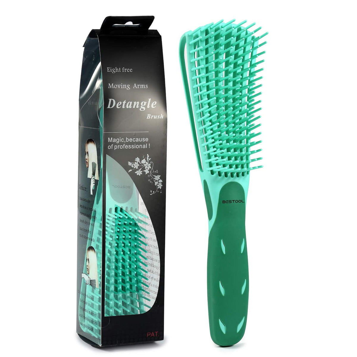 BESTOOL Detangle Hair Brush, Detangling Brush for Black Natural Hair Curly Afro 3/4abc Texture, Curly Hair Brush Faster and Easier Detangle Wet or Dry Hair with No Pain (Green)