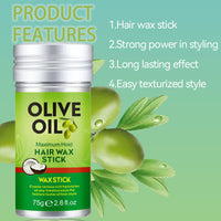 1PCS Olive Oil Hair Wax Stick,Styling Wax for Smooth Wigs,Unisex Hair Pomade Stick Edge Control Stick, Non-greasy Styling Wax for Flyaways Edge Frizz Hair