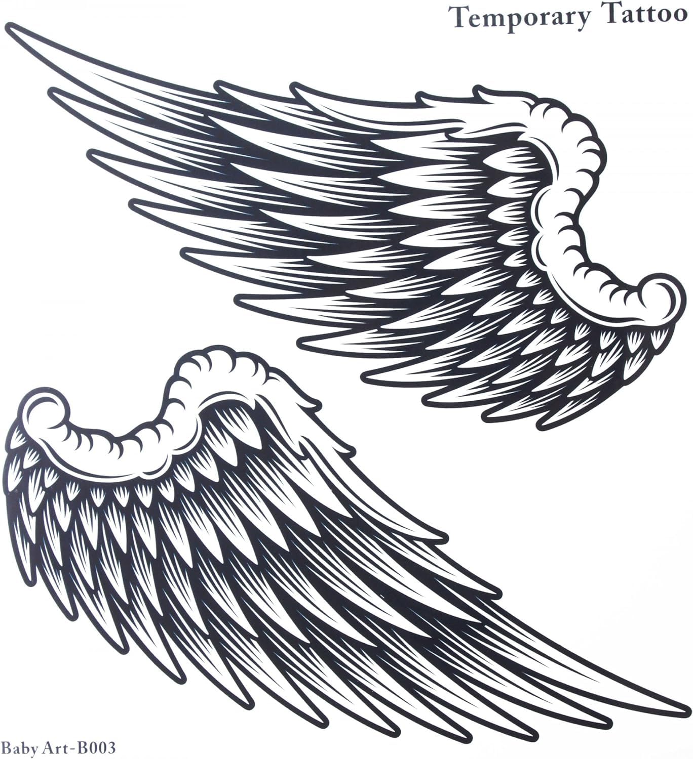 SquarezhenBo 1Pair Black Large Temporary Tattoo Sticker for Women Men Angel Wings Non-Toxic Waterproof Size 21cm x 22cm Temporary Tattoos (Beauty)