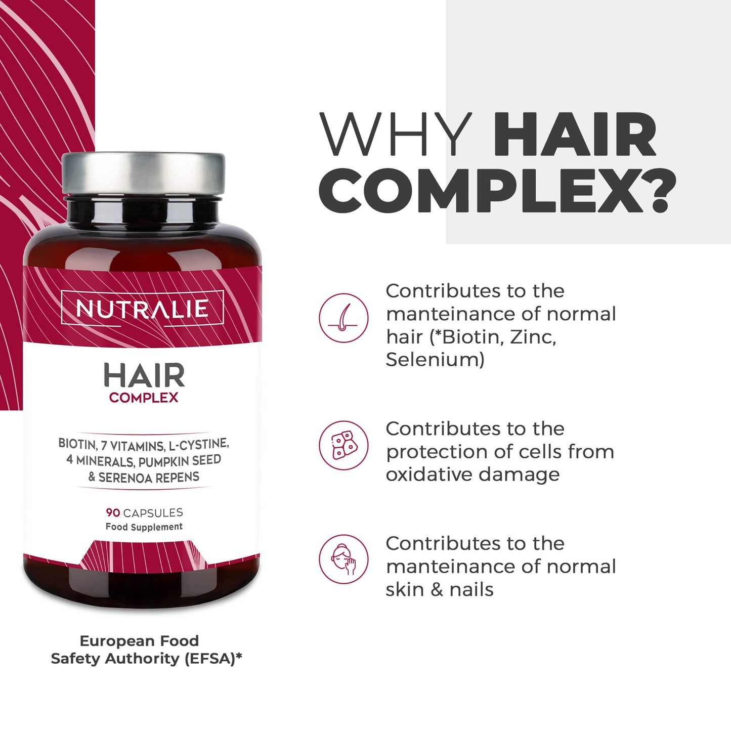 Hair Vitamins - Anti-Hair Loss + Hair Growth + Nails Vitamins - [Award 2022] - Biotin + Zinc + Selenium - Hair Skin and Nail Vitamins with L-Cysteine - Hair Supplement - 90 Vegan Capsules - Nutralie